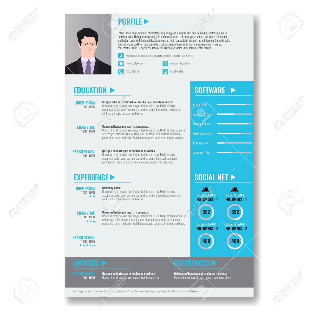 vector creative minimalist cv resume template with photo frame resume template minimalist
