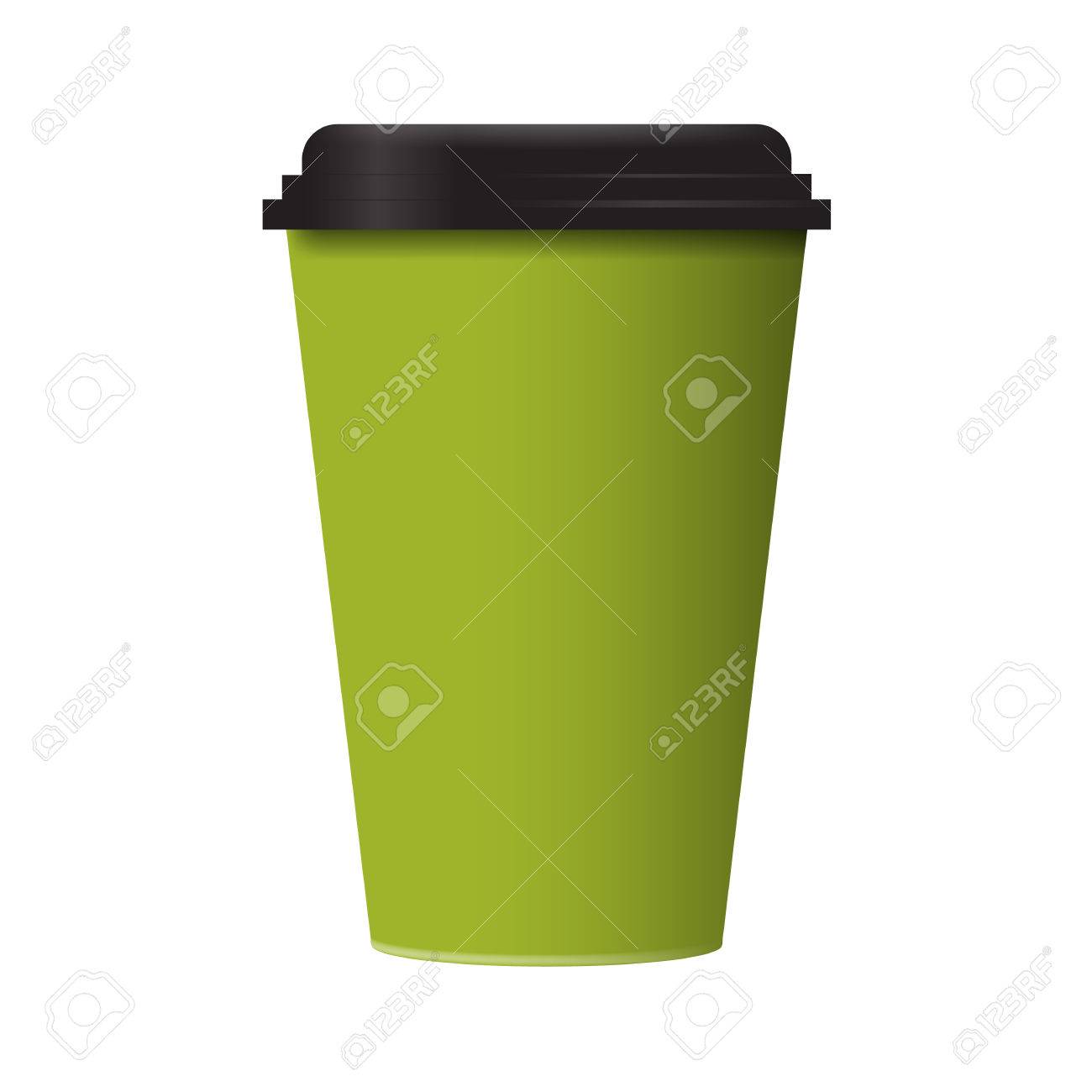 3d green realistic blank paper coffee cup mockup vector template
