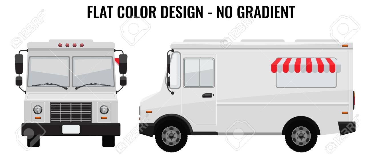 White Food Truck Hi Detailed With Solid And Flat Color Design
