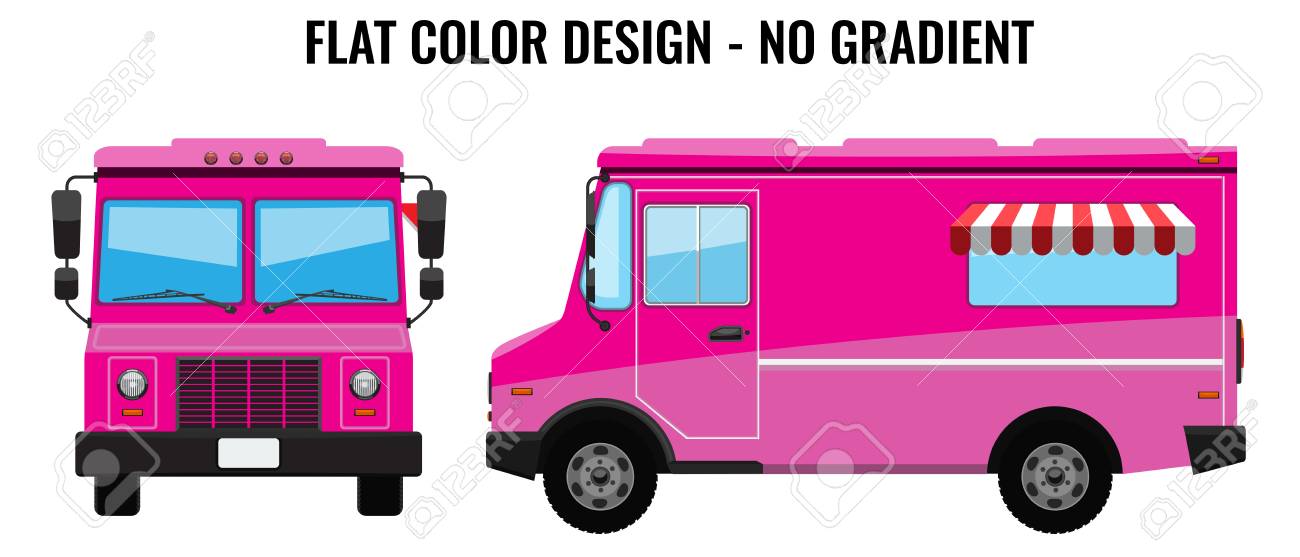 Pink Food Truck Hi Detailed With Solid And Flat Color Design