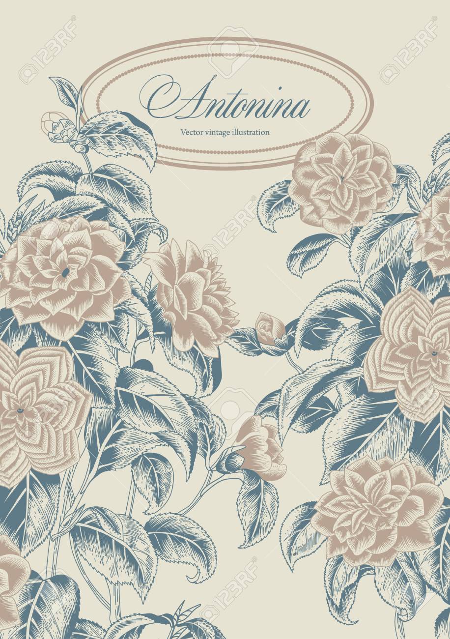 花 花とエレガントなフレーム ビンテージ ベクトルの図 クラシック カード 花柄の彫刻 植物学 のイラスト素材 ベクタ Image