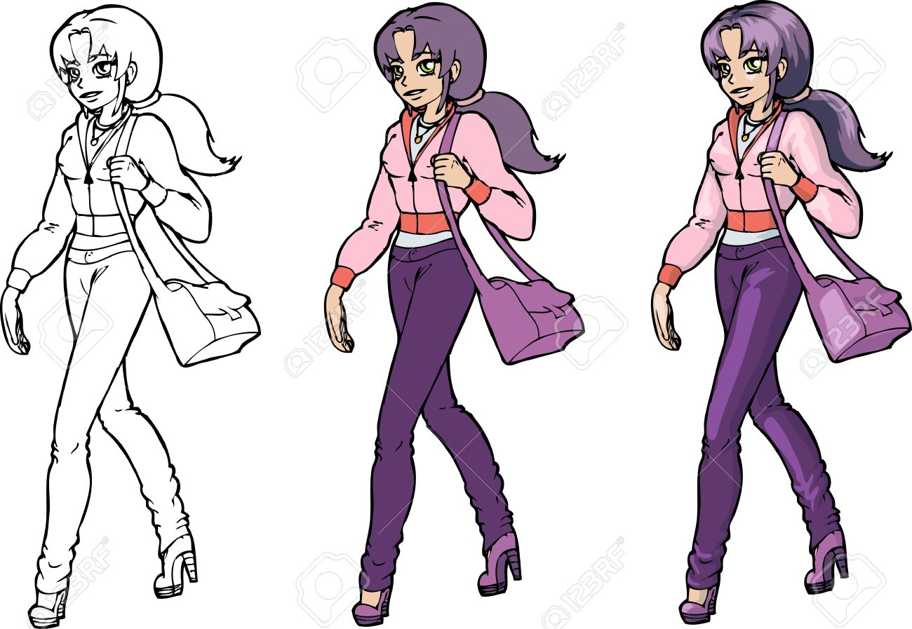 少女漫画キャラクター スタイル ラインアートと色 のイラスト素材 ベクタ Image