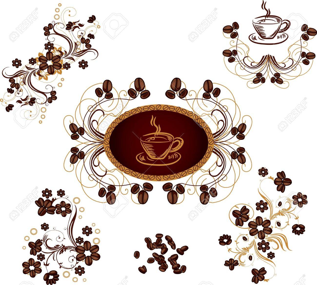 花のデザイン要素のコーヒー豆のテーマのセット のイラスト素材 ベクタ Image