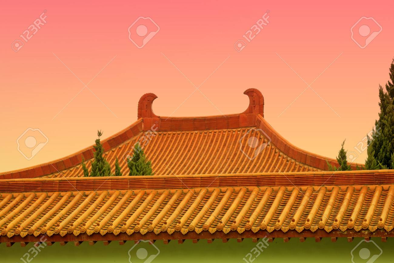 traditional chinese architectural style yellow glazed tile roof