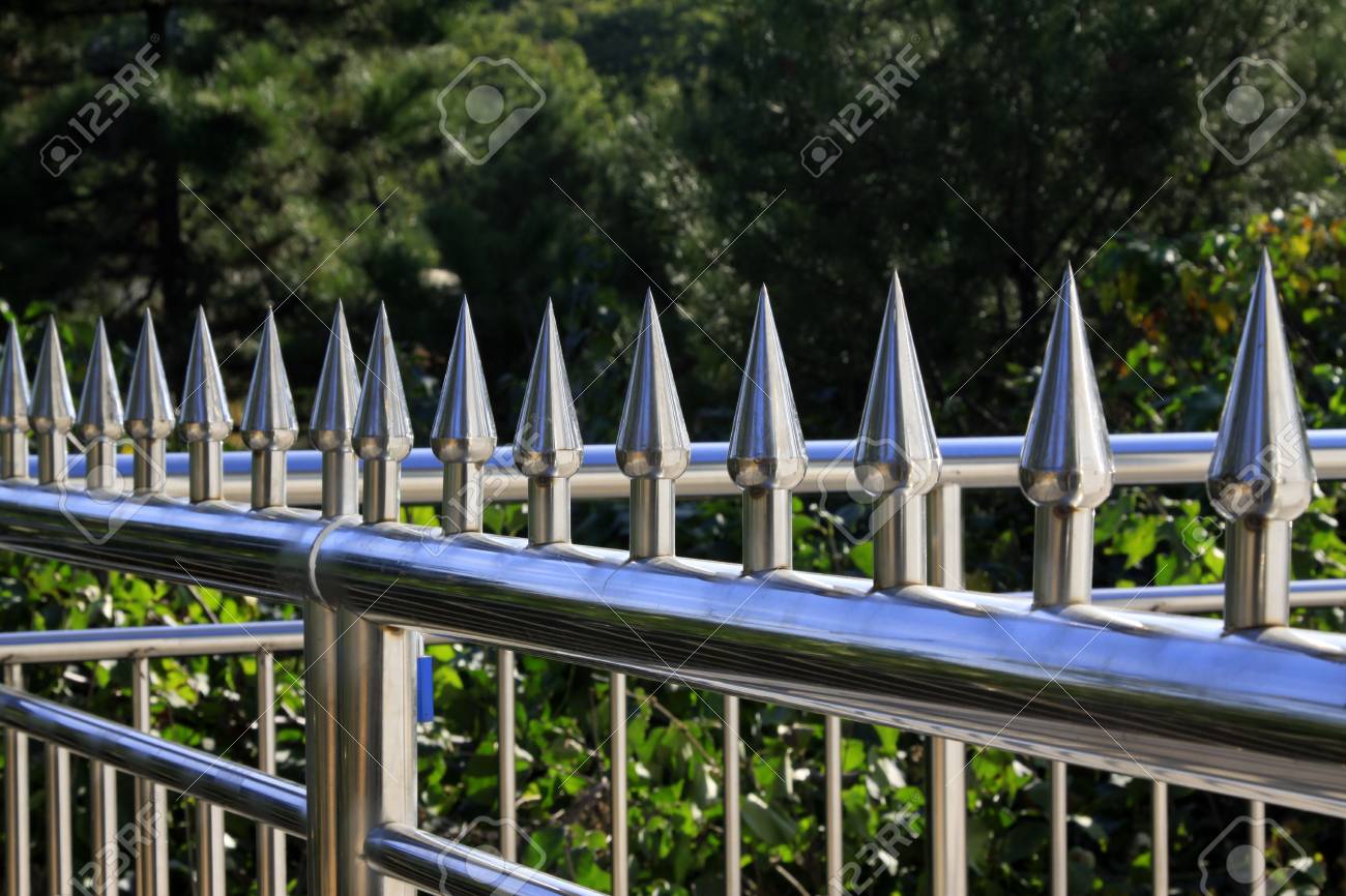 Stainless Steel Fence In The Park Stock 