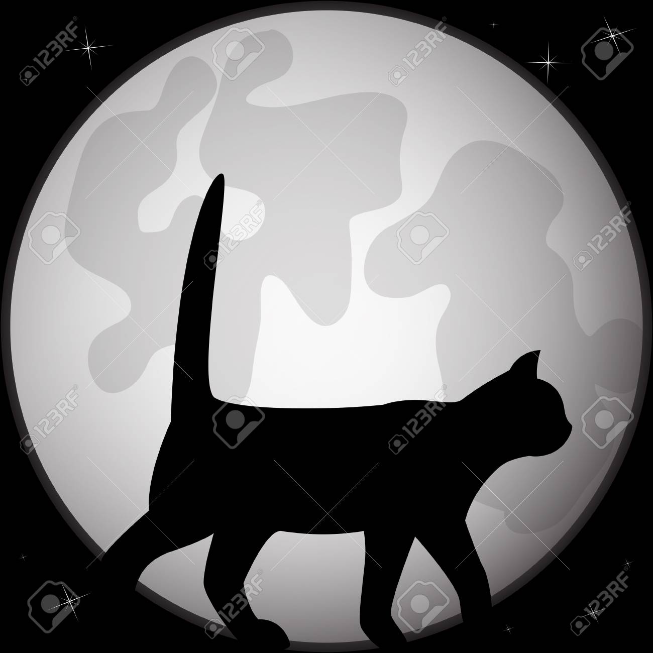 満月の前に歩いている猫のシルエット ベクトルの図 のイラスト素材 ベクタ Image
