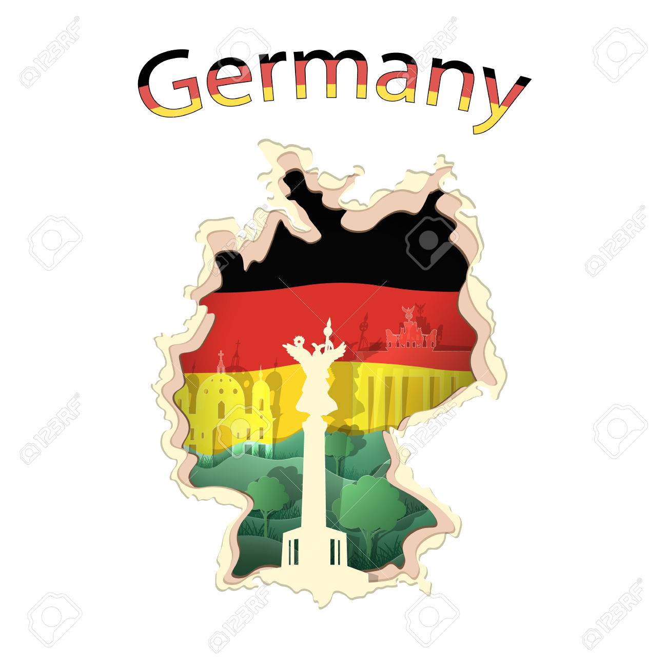 Deutschland Fahne Papier Berliner Dom Brandenburger Tor Siegessaule Illustration Lizenzfrei Nutzbare Vektorgrafiken Clip Arts Illustrationen Image 78843133