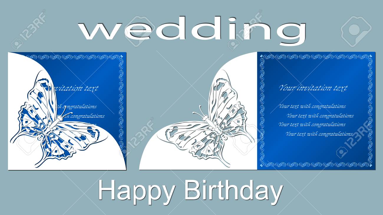 Inscription - Wedding, Happy Birthday. Invitation And Greeting Card With  Abstract Butterfly. Vector Illustration Postcard. Invitation And Greeting  Card. Pattern For The Laser Cut. Royalty Free SVG, Cliparts, Vectors, and  Stock Illustration., image size:1300x731
