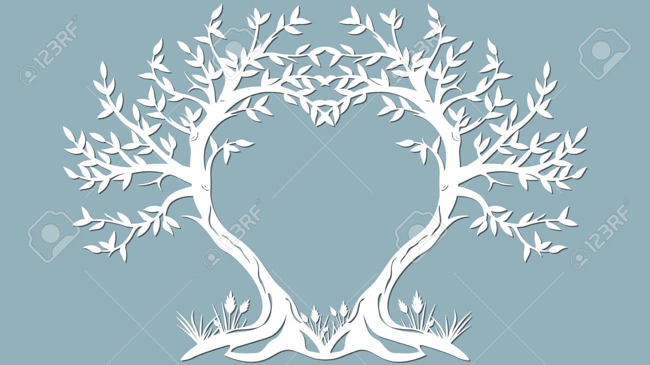 Vector illustration Postcard. Invitation and greeting card with the trees in the form of a heart. Pattern for the laser cut, serigraphy, plotter and screen printing - 115204922 Vector illustration Postcard. Invitation and greeting card with the trees in the form of a heart. Pattern for the laser cut, serigraphy, plotter and screen printing - 115204922