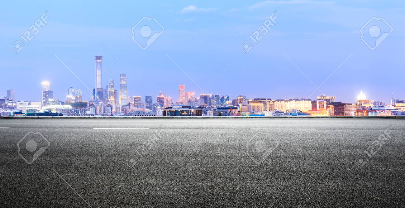 Panoramic beijing skyline and buildings with empty road - 106731482 Panoramic beijing skyline and buildings with empty road - 106731482