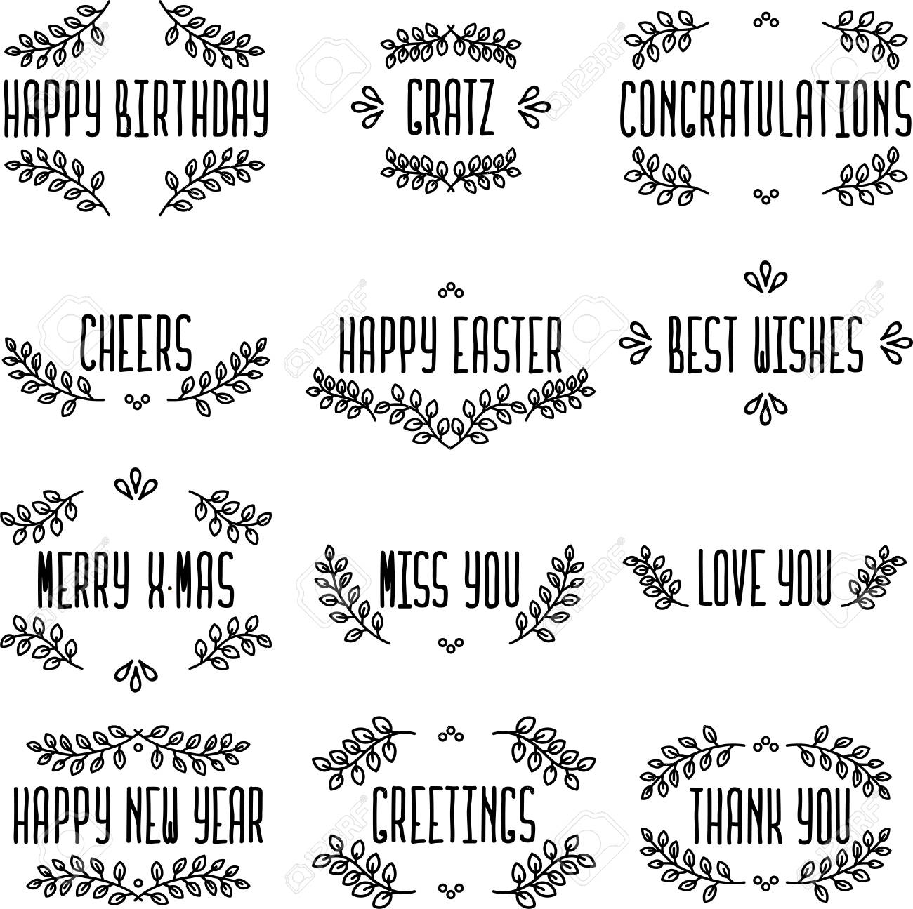 rustic set of greeting cards signs and frames contain happy