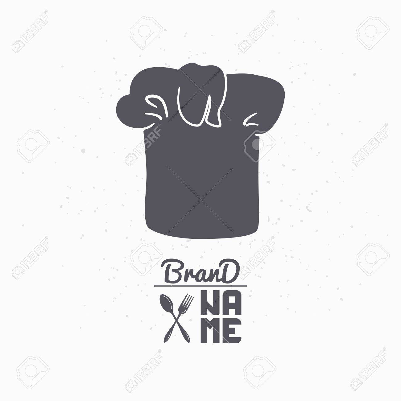 hand drawn silhouette of chef hat restaurant logo template for