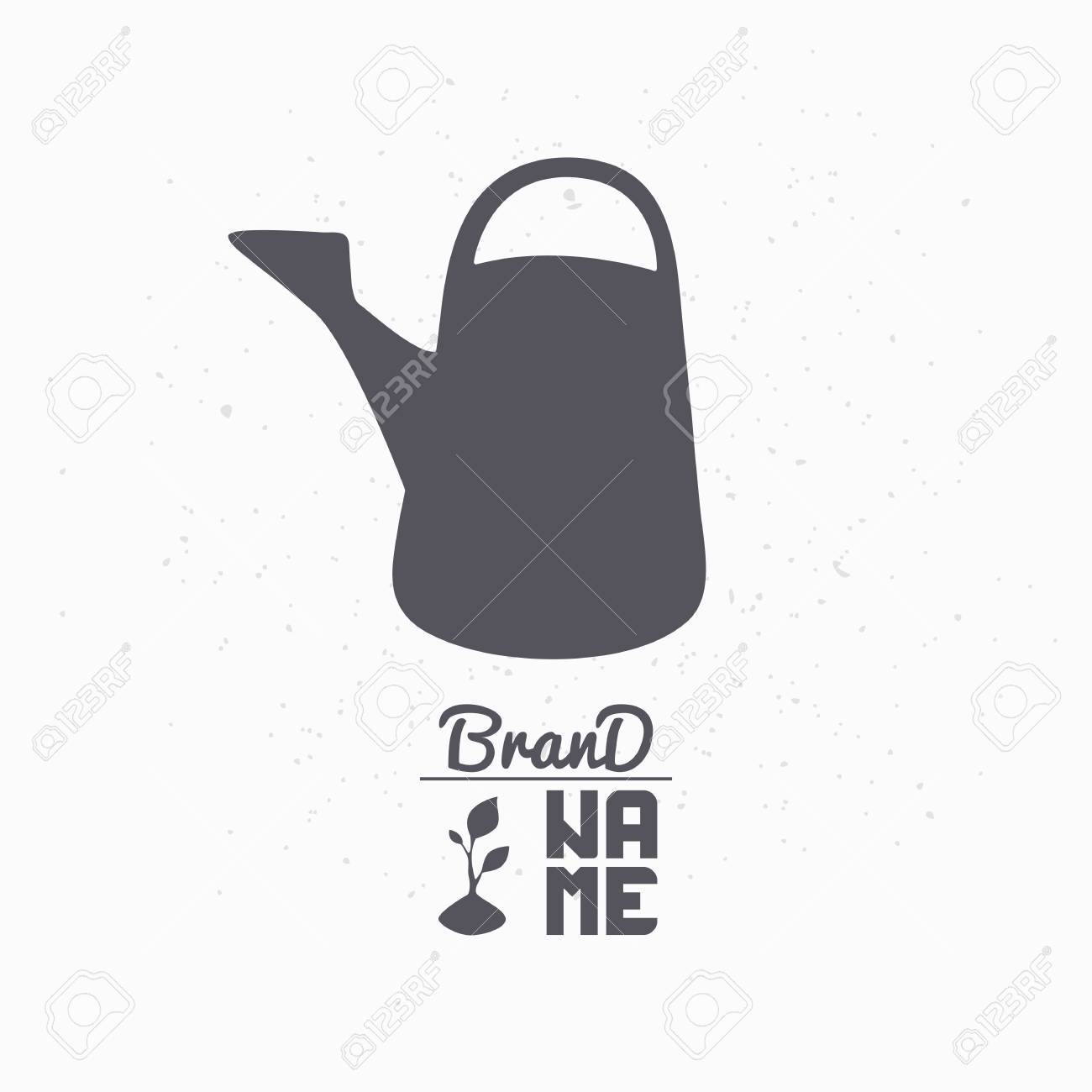 hand drawn silhouette of watering can eco food logo template