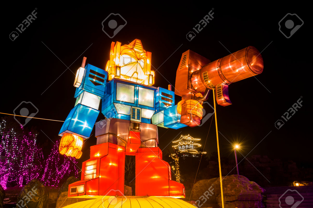 chinese lanterns outdoor decoration during night time stock photo