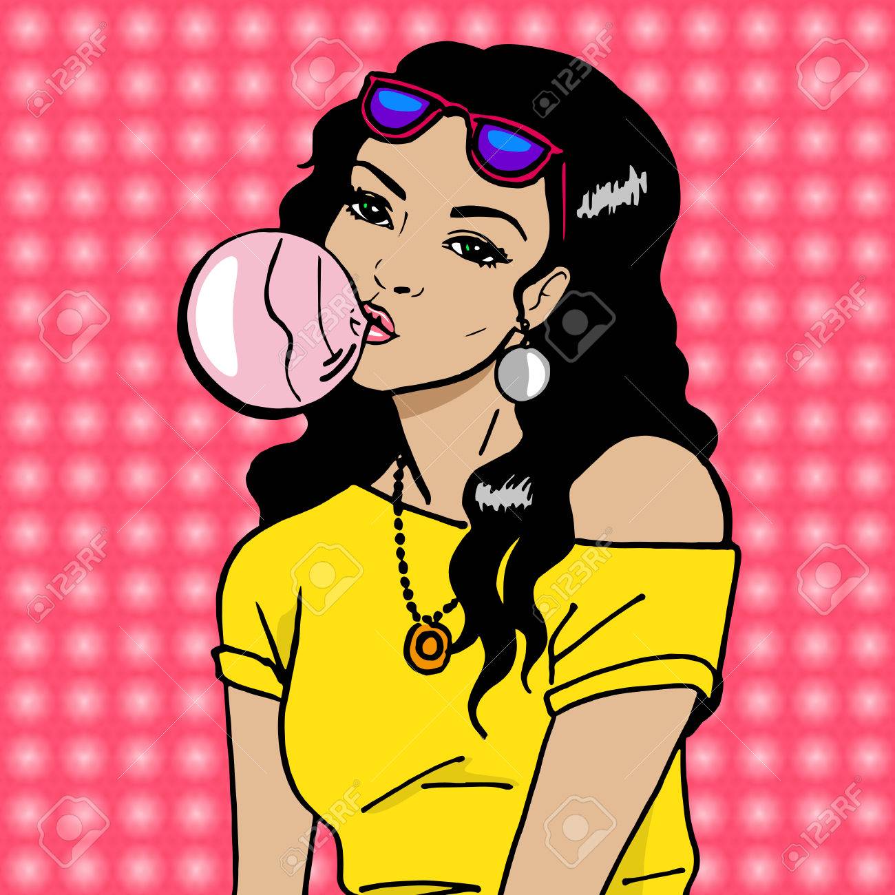 Vector Illustration D Une Belle Fille Soufflant Bulle De Chewing Gum Adolescent Macher Chewing Gum Fond Rose Clip Art Libres De Droits Vecteurs Et Illustration Image 60181822
