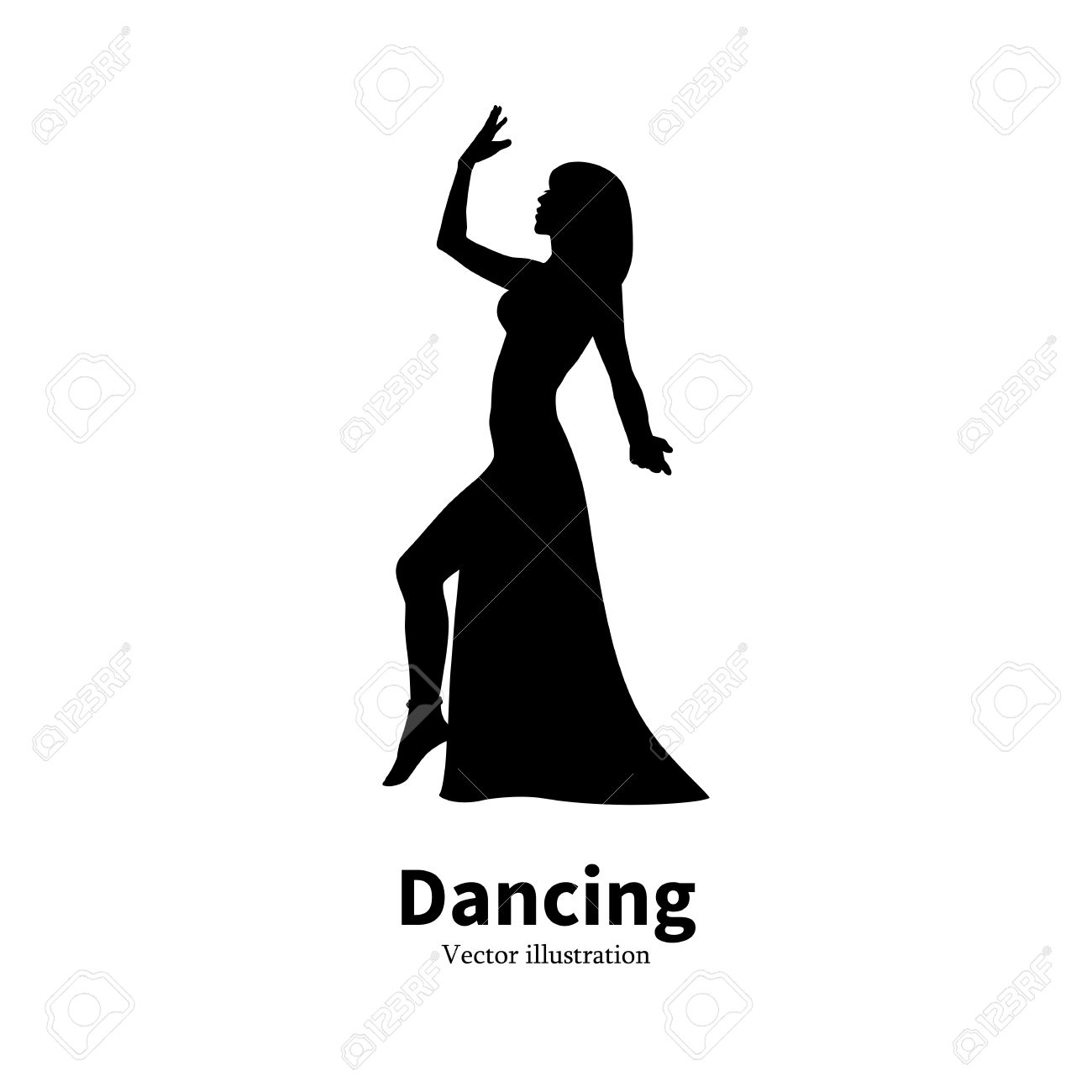 Vector Illustration Of Black Silhouette Of A Dancing Girl. Dancer Woman On  An Isolated White Background. The Concept Of Oriental Eastern Belly Dance.  Icon Bollywood Dance. Profile Side View. Royalty Free SVG,, image size:1300x1300