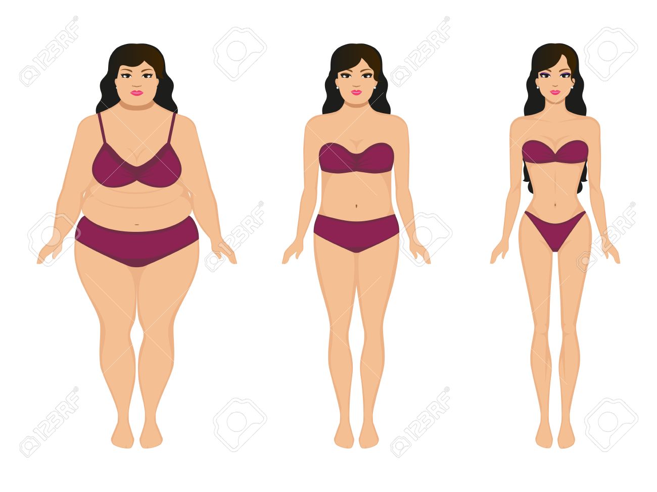 Emagrecimento Da Mulher Dos Desenhos Animados Da Ilustracao Do Vetor Garota Gorda E Magra Corpo Feminino Antes E Depois Da Perda De Peso Dieta E Condicionamento Fisico Comparacao Atletica Garota E Mulher