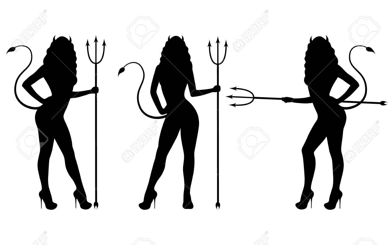 悪魔少女の黒いシルエットのベクトルセット のイラスト素材 ベクタ Image