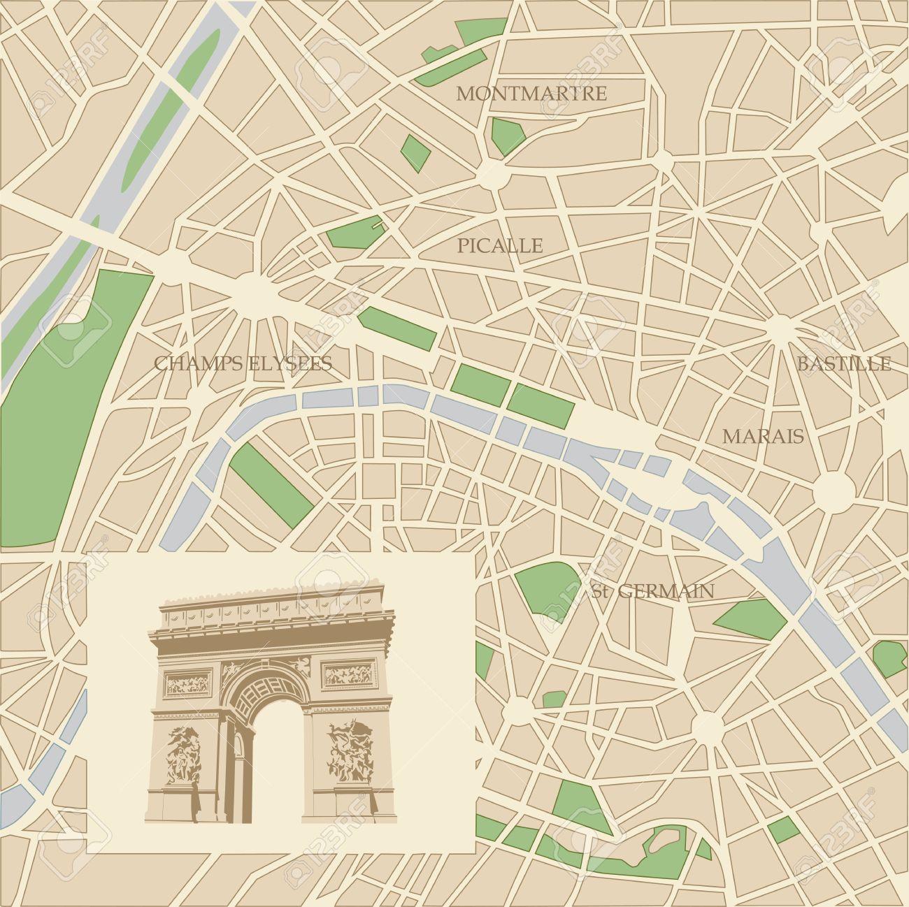 凱旋門 パリの街の地図 のイラスト素材 ベクタ Image