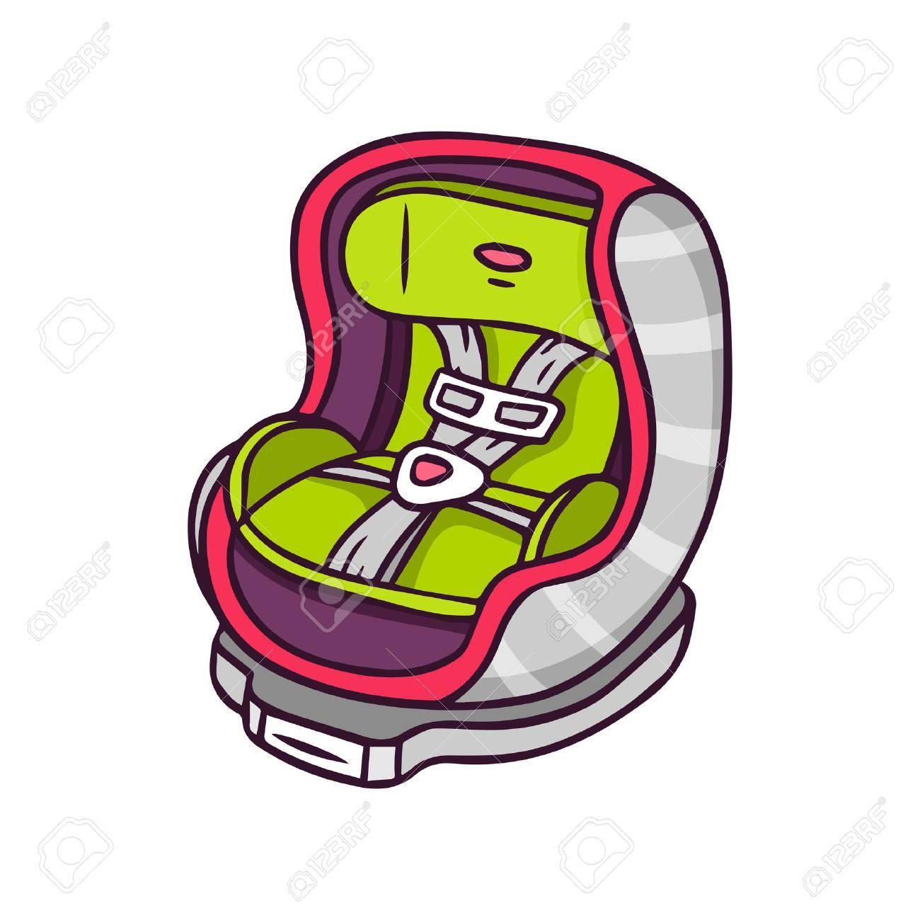 Baby Car Seat Bright Vector Children Illustration Of Special Chair For Children In Automobile Isolated On White Royalty Free Cliparts Vectors And Stock Illustration Image