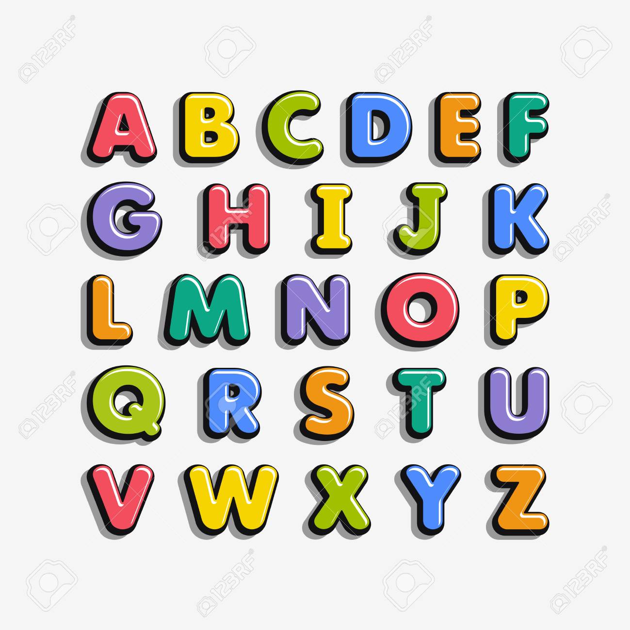 Alphabet for kids in the cartoon style. Children's font with colorful letters. Vector illustration. - 102585130 Alphabet for kids in the cartoon style. Children's font with colorful letters. Vector illustration. - 102585130
