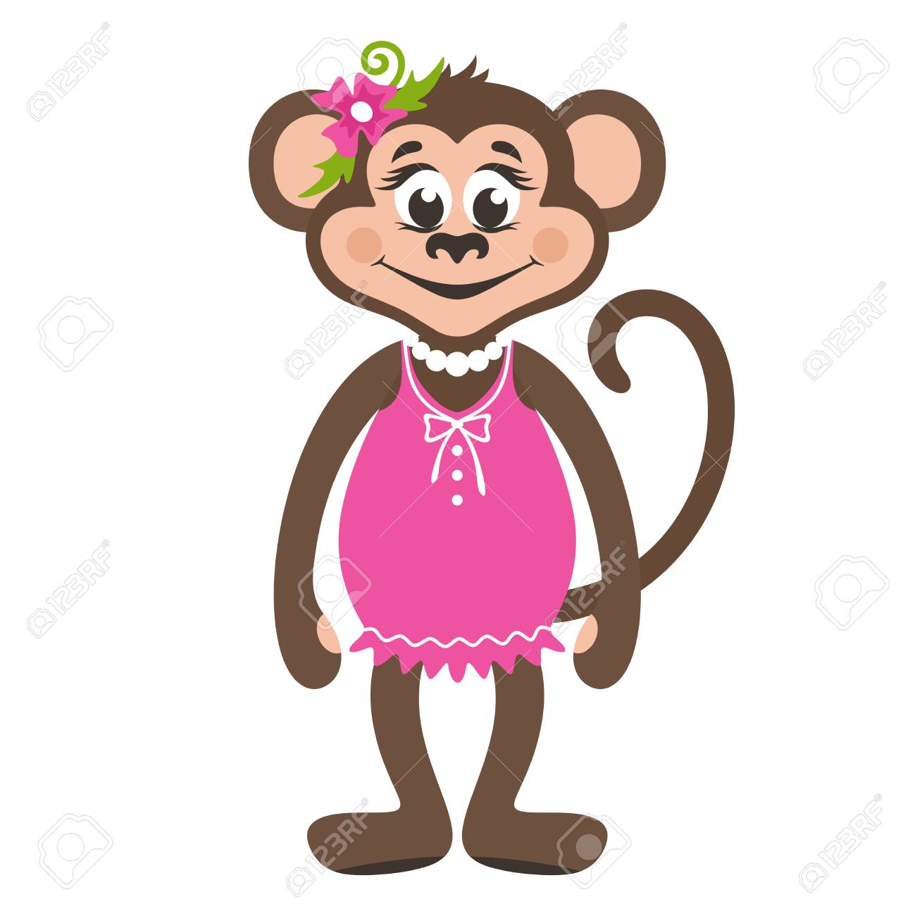 A Monkey Girl In A Pink Dress And With A Flower On Her Head. Cartoon  Character On A White Background. Vector Illustration. Royalty Free SVG,  Cliparts, Vectors, And Stock Illustration. Image 102558672.