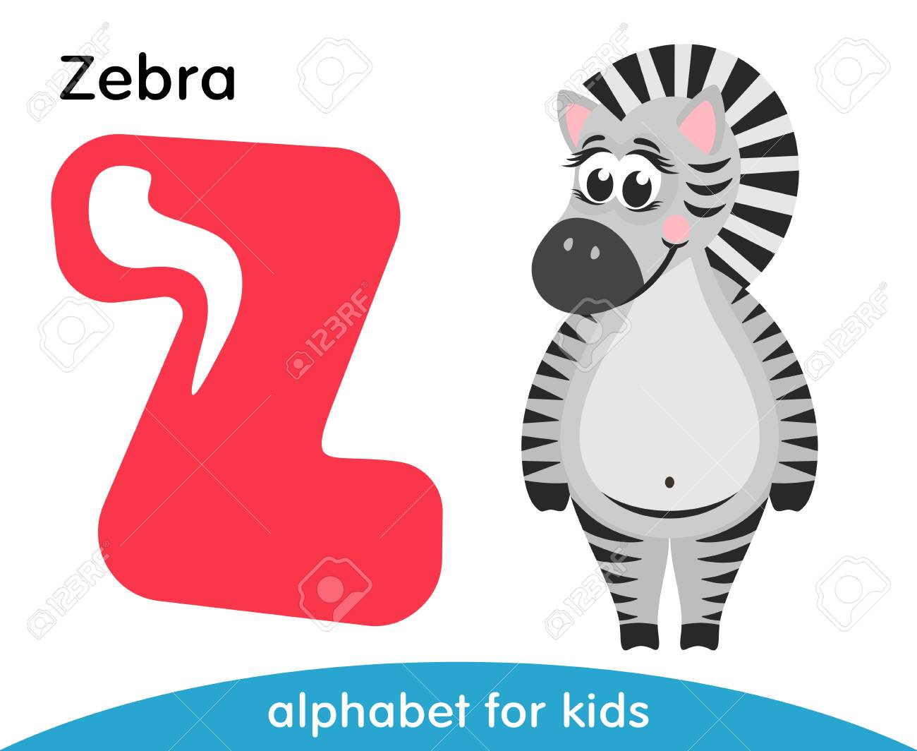Pink Letter Z And Striped Cute Zebra. English Alphabet With Animals.  Cartoon Characters Isolated On White Background. Flat Design. Zoo Theme.  Colorful Vector Illustration For Kids. Клипарты, SVG, векторы, и Набор  Иллюстраций