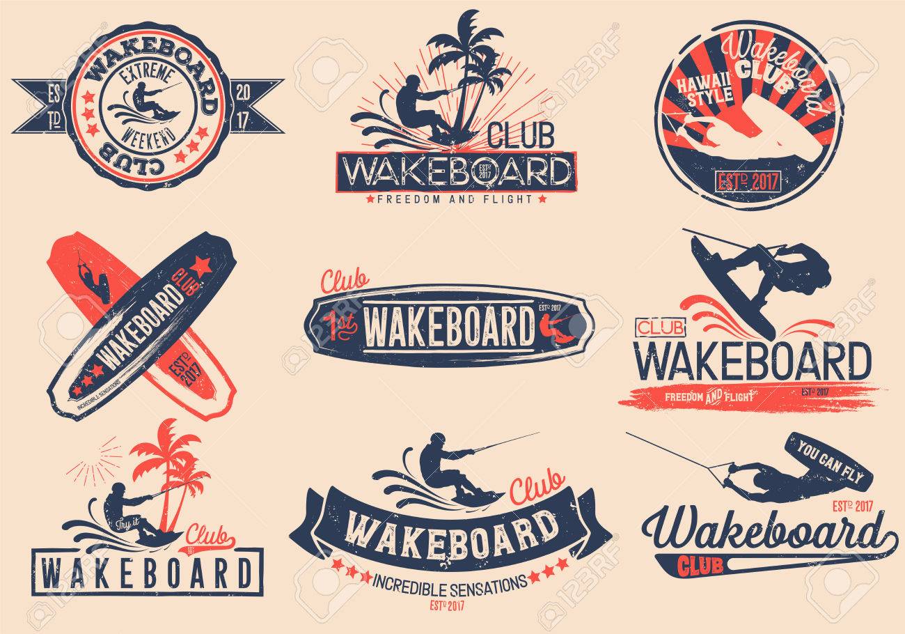 Vintage Vector Set Of Logos For The Wakeboard Club For Your Unique