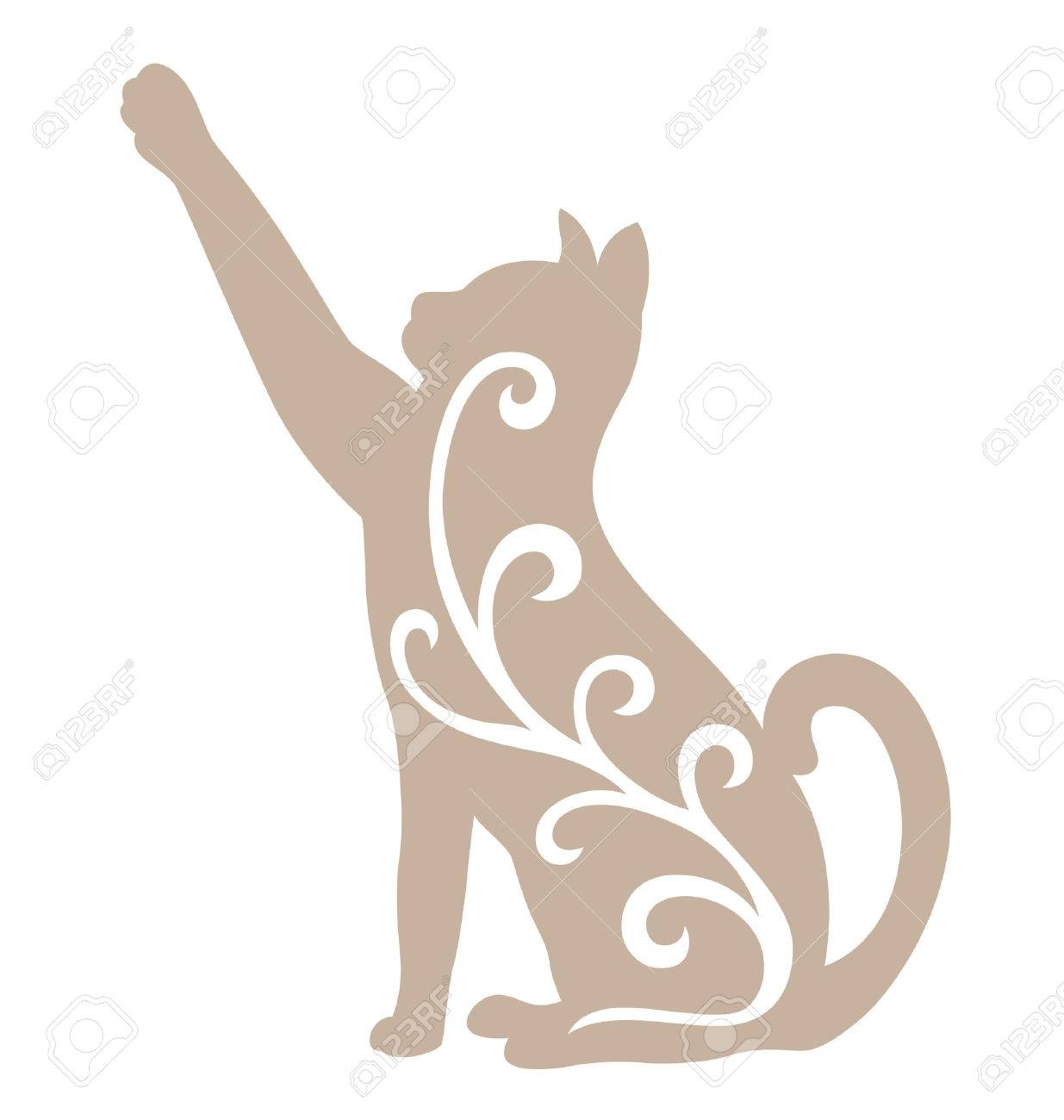 cat silhouette with one leg up illustrated with organic shape organic shape