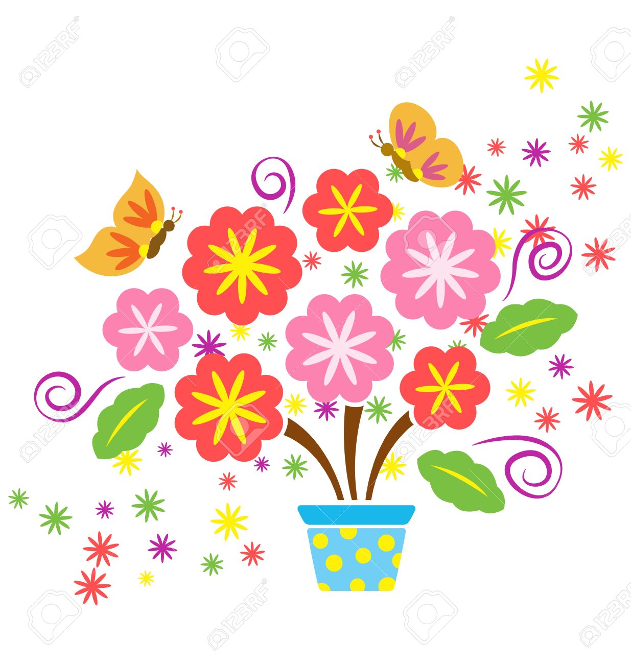 a decorative flower pot with lots of flowers and butterfly flying around stock vector 14462773 - Decorative Flowers a decorative flower pot with lots of flowers and butterfly flying around stock vector 14462773 - Decorative Flowers