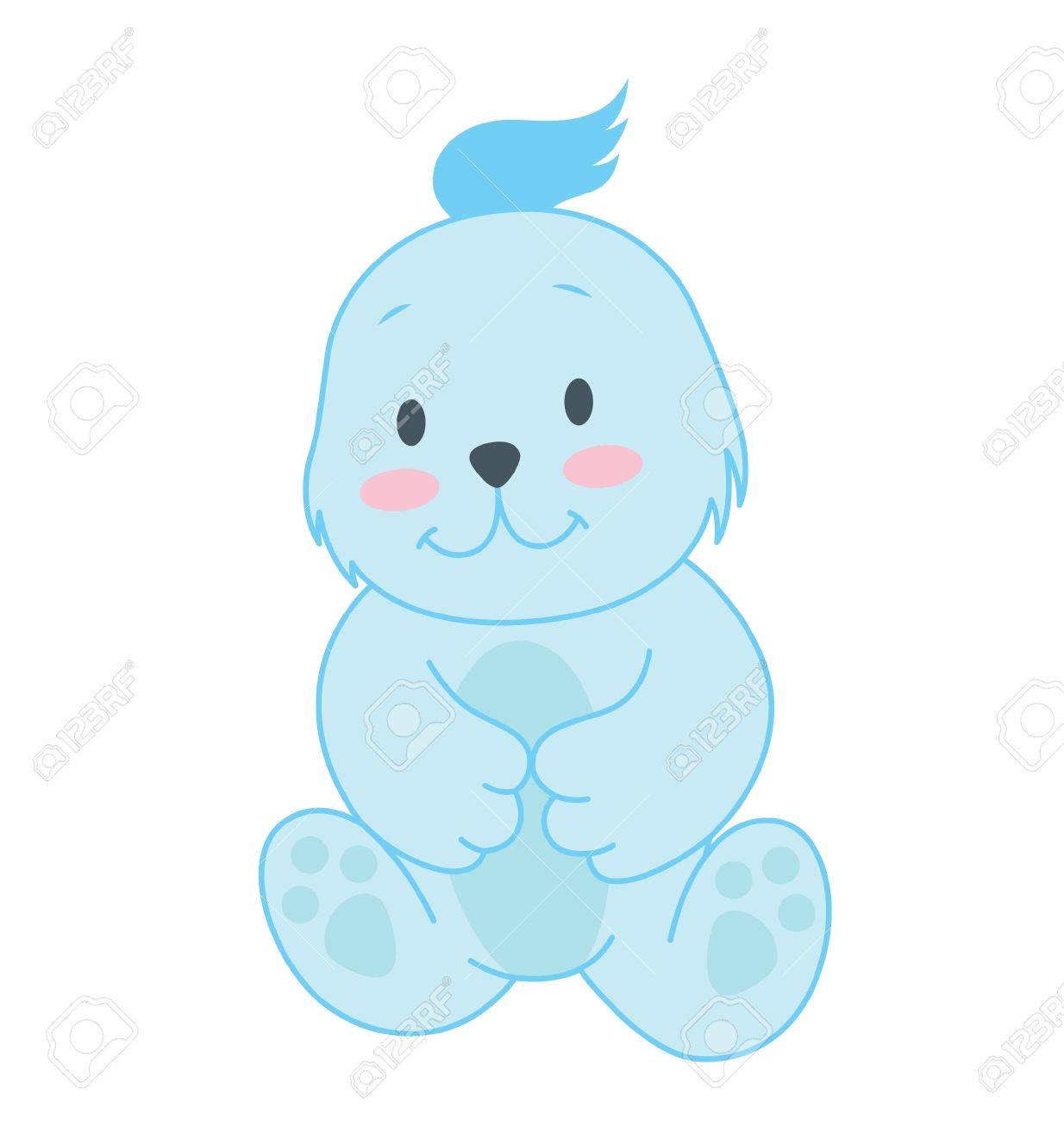少し青いキャラクターくまのキュートなポーズで座っています のイラスト素材 ベクタ Image