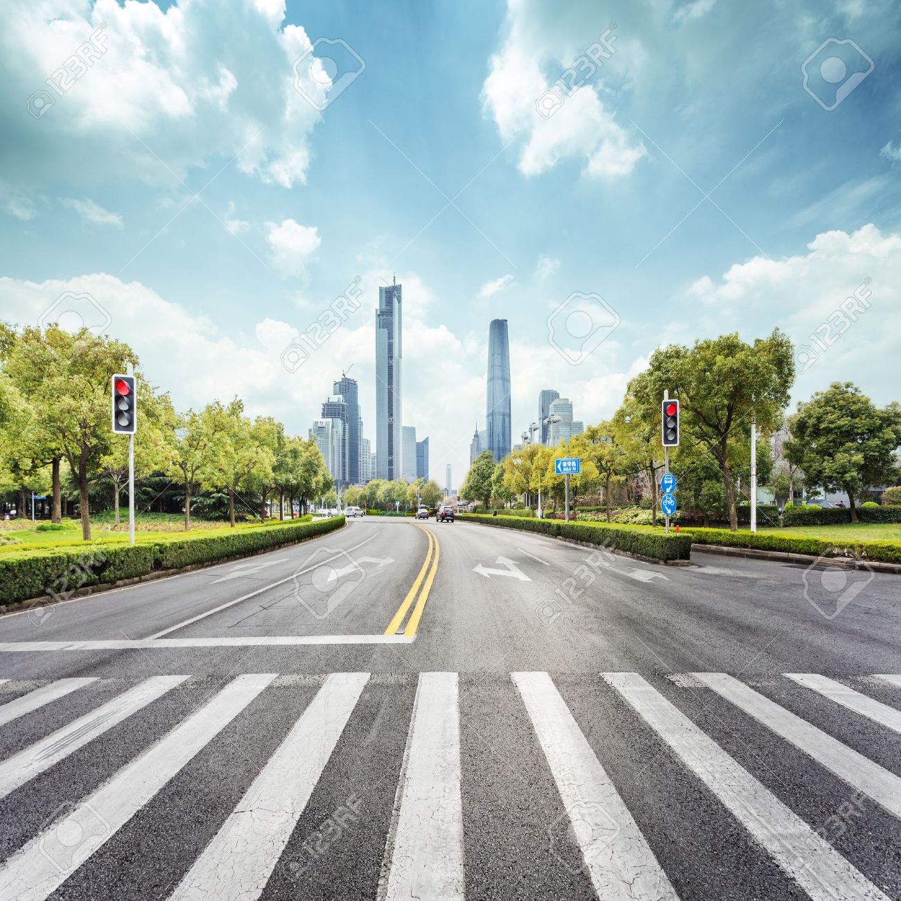 empty road with zebra crossing and skyscrapers in modern city - 45548663 empty road with zebra crossing and skyscrapers in modern city - 45548663