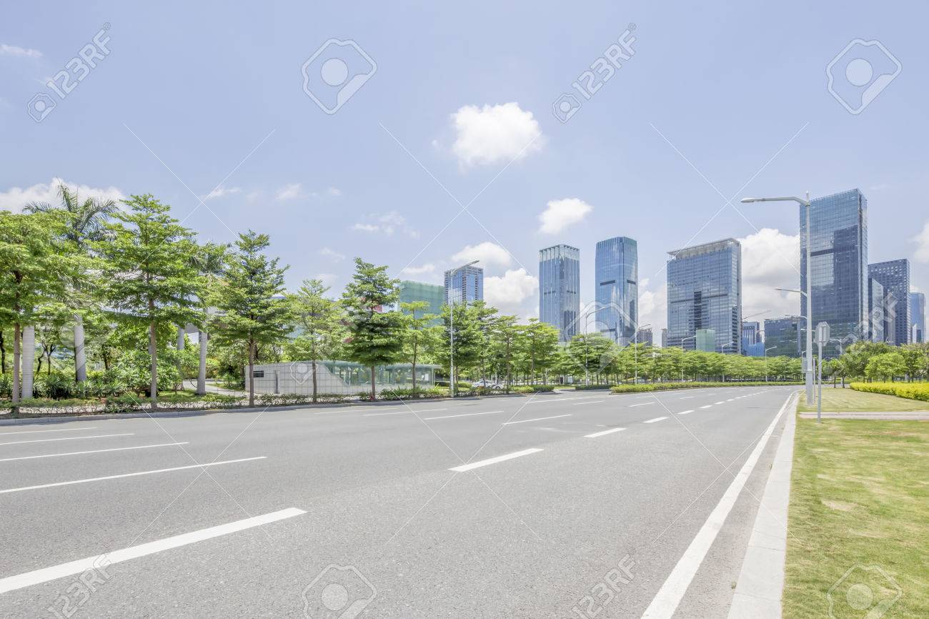 empty Asphalt road and modern city shenzhen in china - 45530467 empty Asphalt road and modern city shenzhen in china - 45530467