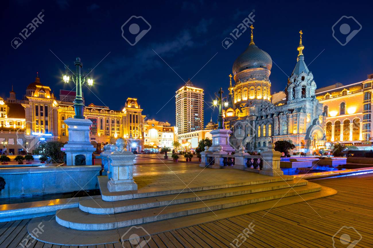 famous harbin sophia cathedral at night from square - 69779669 famous harbin sophia cathedral at night from square - 69779669