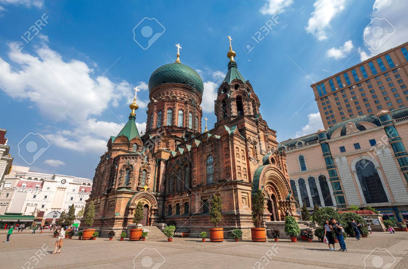 famous harbin sophia cathedral in blue sky from square - 69749303 famous harbin sophia cathedral in blue sky from square - 69749303