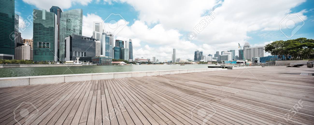 empty wooden floor with modern buildings in singapore - 81054996 empty wooden floor with modern buildings in singapore - 81054996