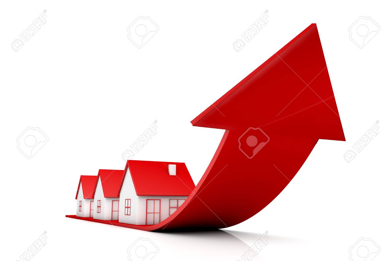 3d illustration house and red arrow growing up on white backgrounds - 88850426 3d illustration house and red arrow growing up on white backgrounds - 88850426