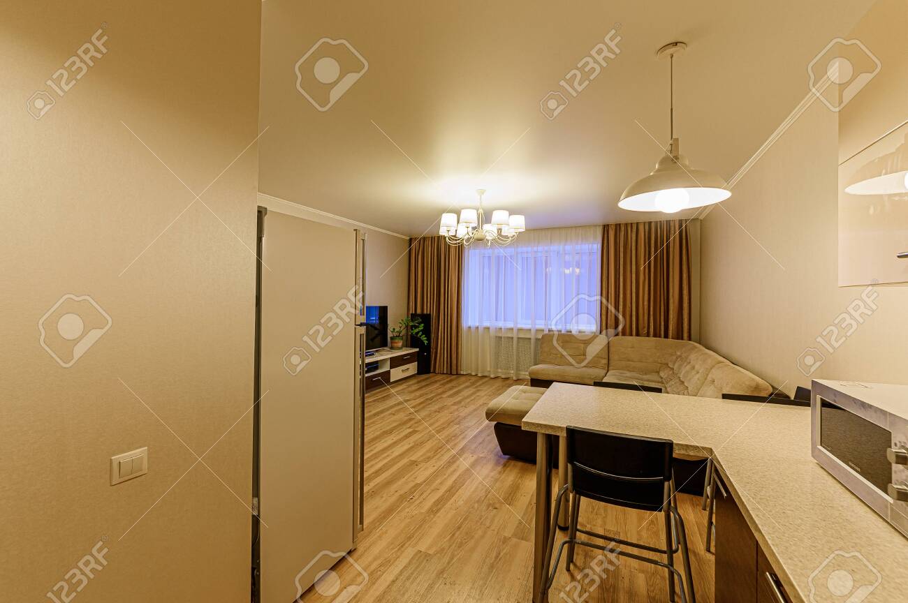 Russia, Moscow- February 07, 2020: interior room apartment modern bright cozy atmosphere. general cleaning, home decoration, preparation of house for sale. kitchen, dining area - 152628291 Russia, Moscow- February 07, 2020: interior room apartment modern bright cozy atmosphere. general cleaning, home decoration, preparation of house for sale. kitchen, dining area - 152628291