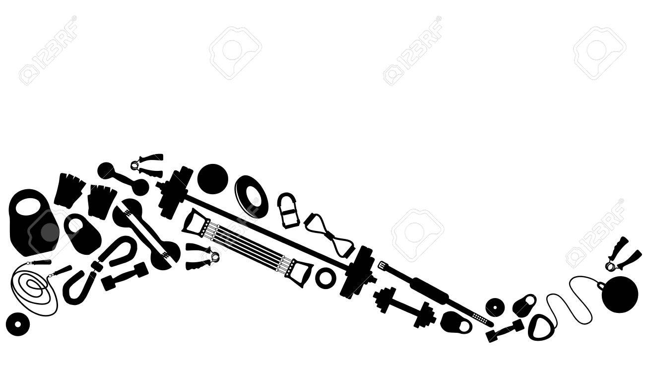 波の形で重量挙げのための機器のシルエットのセットします のイラスト素材 ベクタ Image