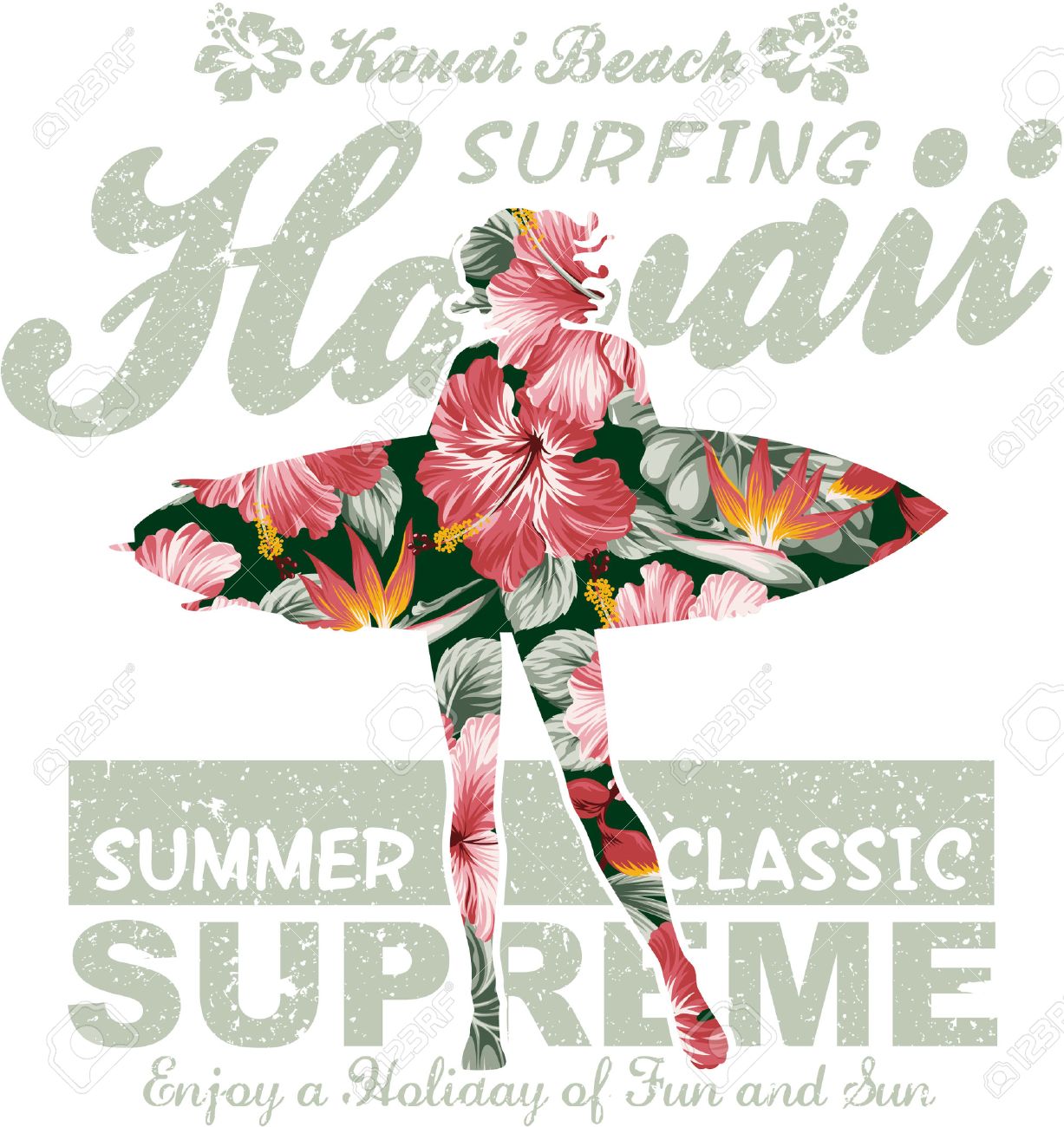 Floral Hawaii Surfing Vector Artwork For Girl Summer T Shirt Royalty Free Cliparts Vectors And Stock Illustration Image