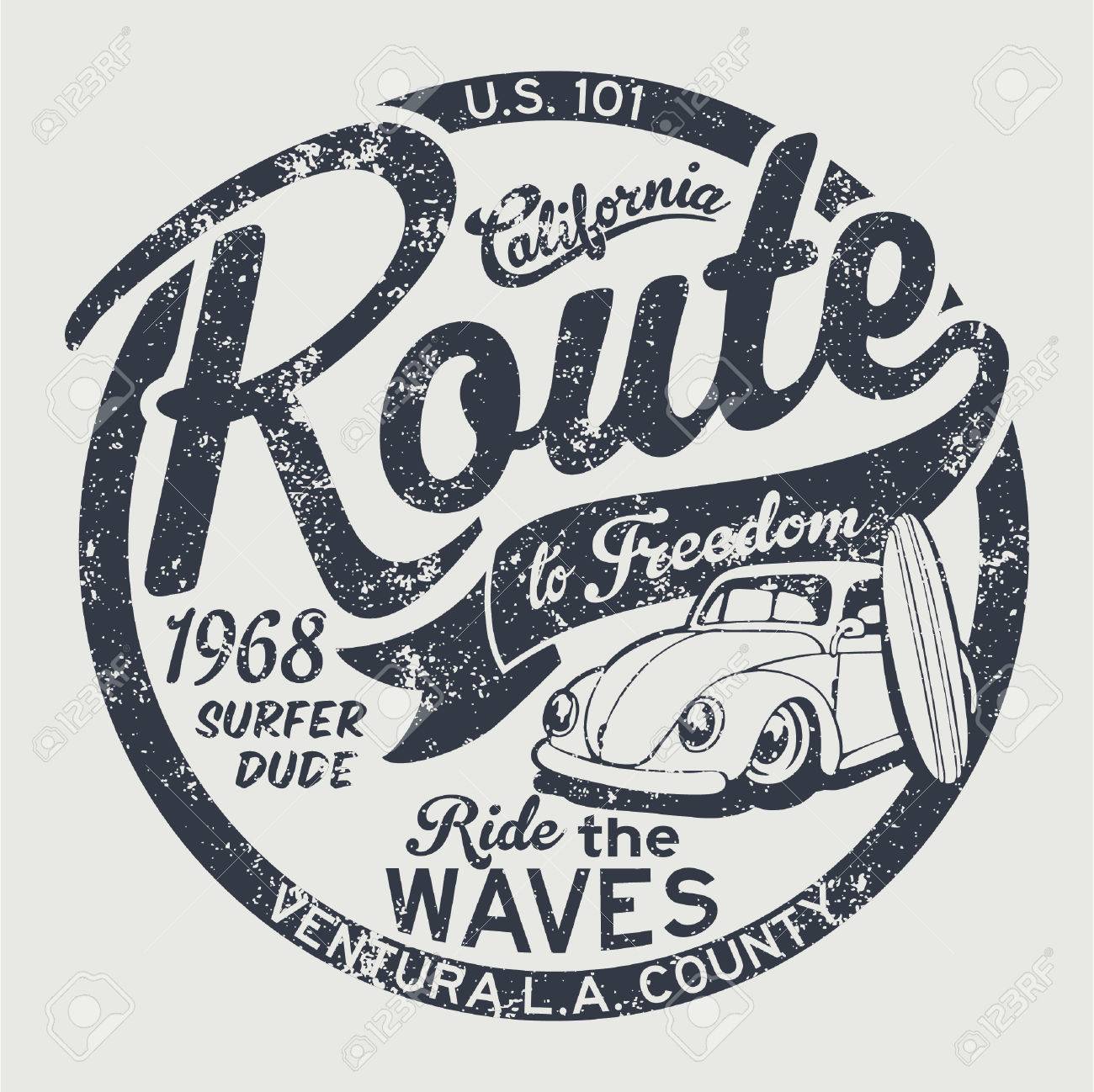 Route to freedom vintage surfing artwork for children wear grunge effect in separate layer - 55075157 Route to freedom vintage surfing artwork for children wear grunge effect in separate layer - 55075157