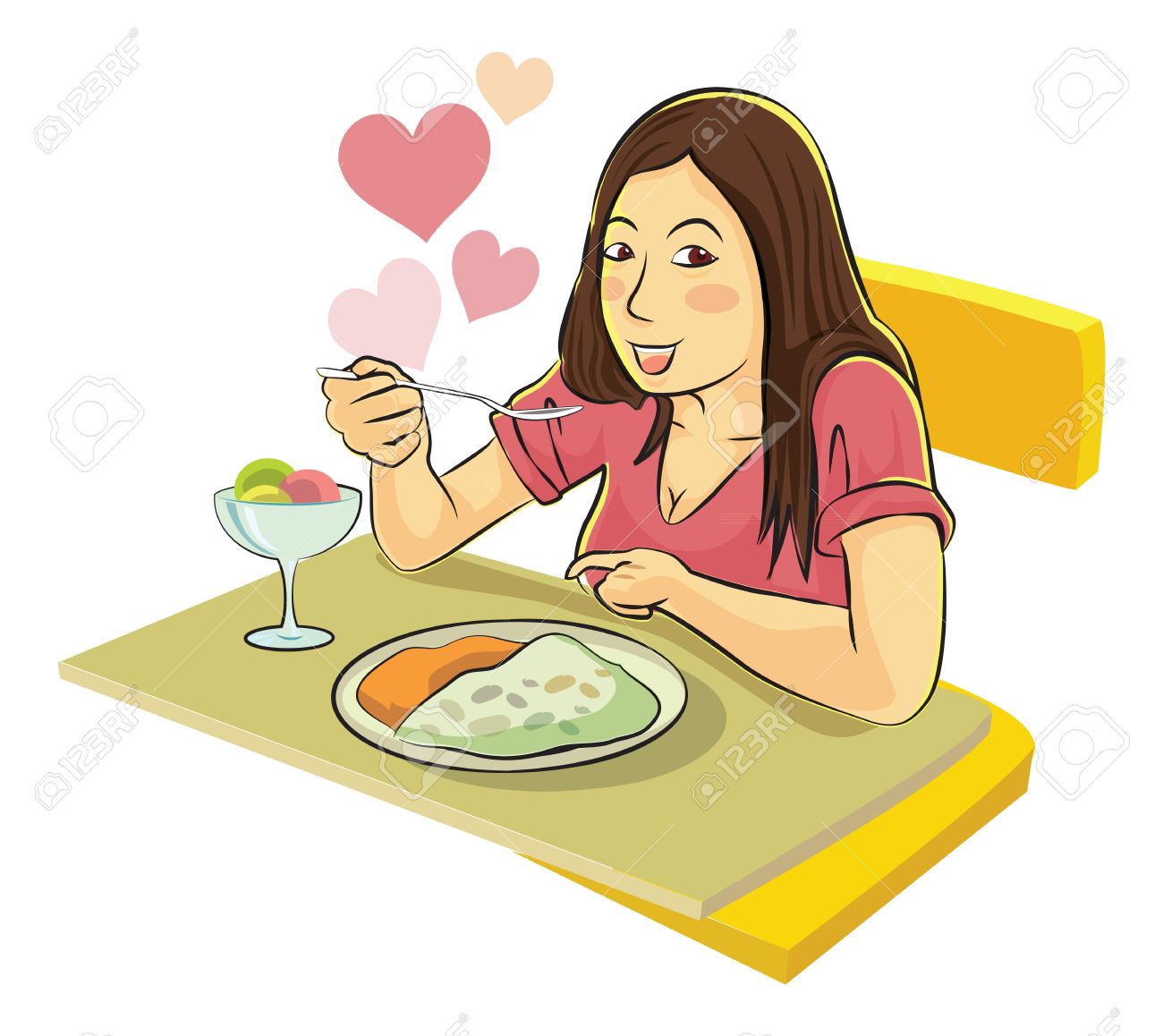 Lady Plaisir A Manger Dessin Anime Vecteur Alimentaire Clip Art Libres De Droits Vecteurs Et Illustration Image