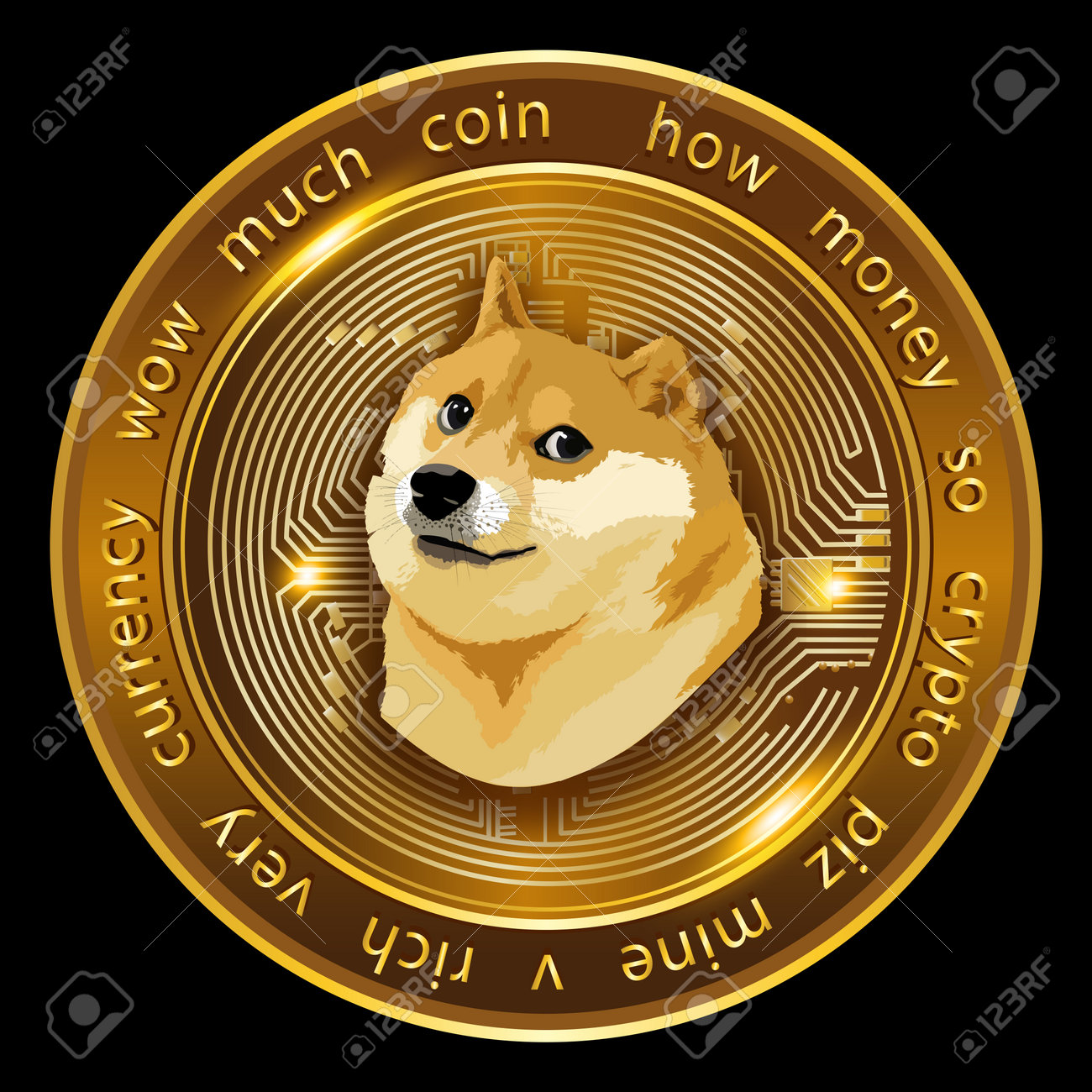 3D Gold Coin Doge Meme Crypto Currency Isolated On Black Background.  Royalty Free SVG, Cliparts, Vectors, and Stock Illustration. Image  215853189.