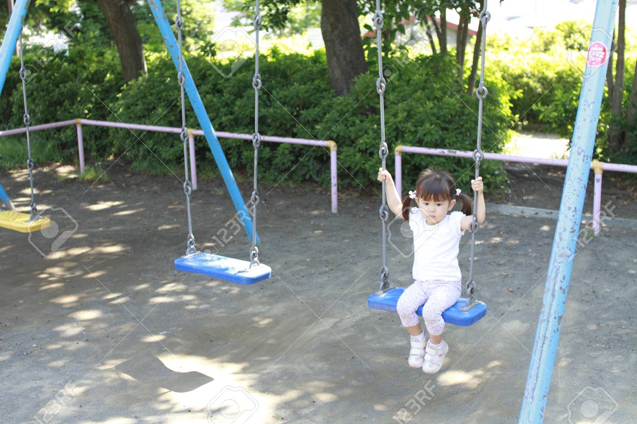 Japanese Girl On The Swing 2 Years Old - 