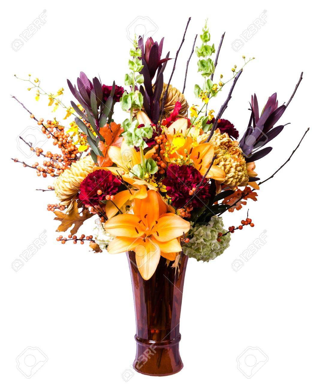 茶色の花瓶のフラワーアレンジメント の写真素材 画像素材 Image