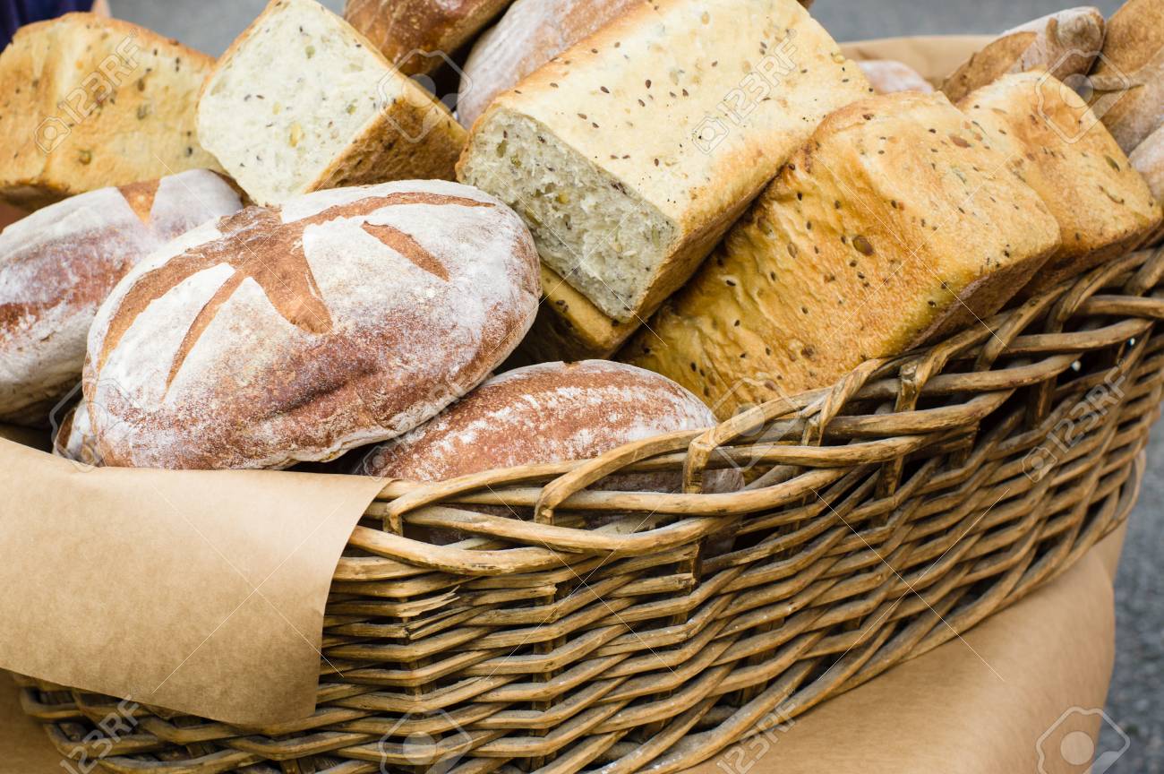 Basket Of Fresh Artisan Breads At The Farmers Market Stock Photo, Picture  And Royalty Free Image. Image 62281068.