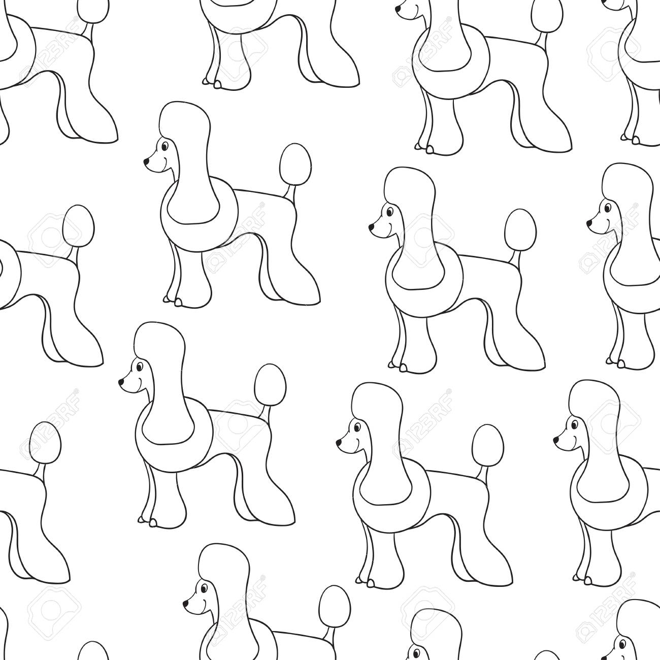 かわいい漫画の犬と素晴らしいシームレス パターン 犬種プードル 壁紙 パターンの塗りつぶし グリーティング カード Web ページの背景 紙 繊維や布の折り返しに使用できます イラスト のイラスト素材 ベクタ Image