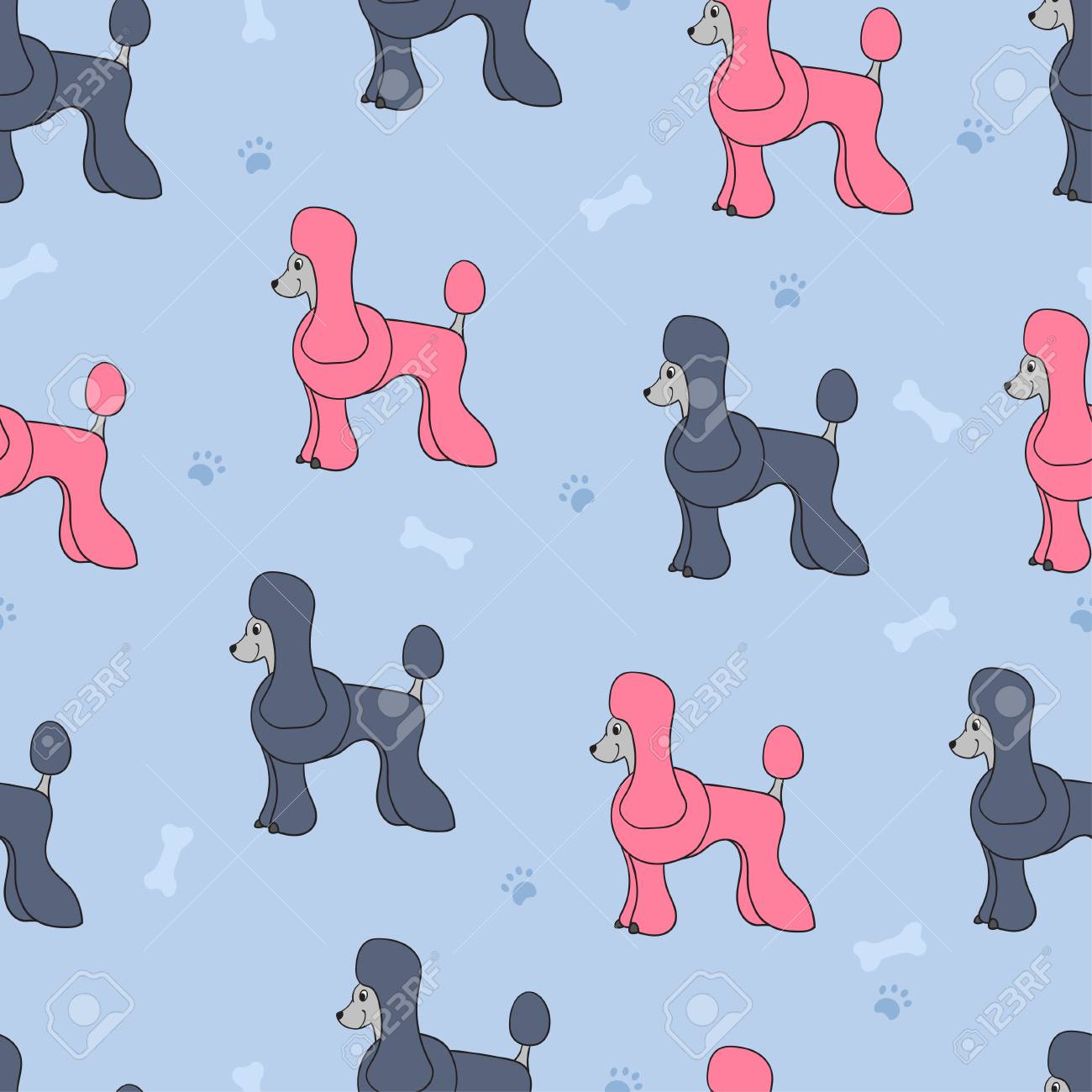 Download Unusual Seamless Pattern With Cute Cartoon Dogs Breed Poodle Royalty Free Cliparts Vectors And Stock Illustration Image 85308803