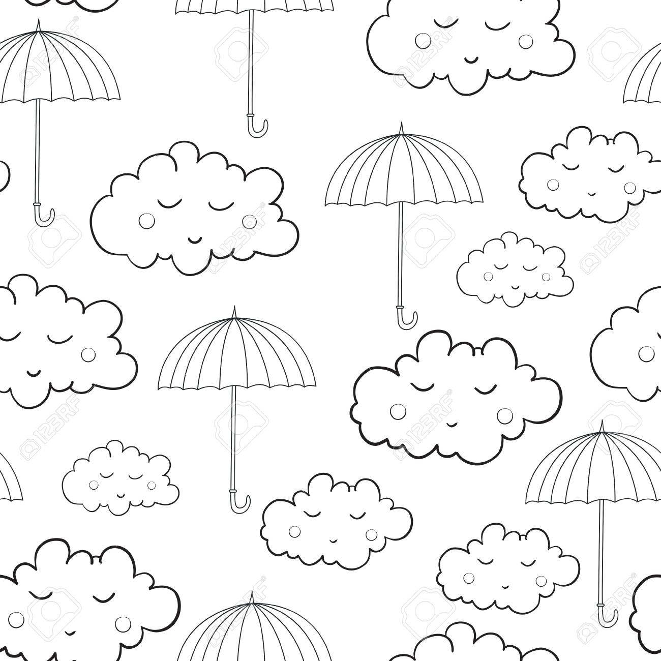 かわいい眠っている雲の傘と雨の天気でシームレスなパターン 壁紙 パターンの塗りつぶし グリーティング カード 包装紙や布 Web ページの背景に使用できます のイラスト素材 ベクタ Image かわいい眠っている雲の傘と雨の天気でシームレスなパターン 壁紙 パターンの塗りつぶし グリーティング カード 包装紙や布 Web ページの背景に使用できます のイラスト素材 ベクタ Image