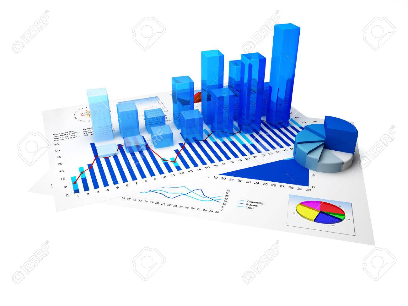 financial charts and statistics on paper with white background stock financial charts